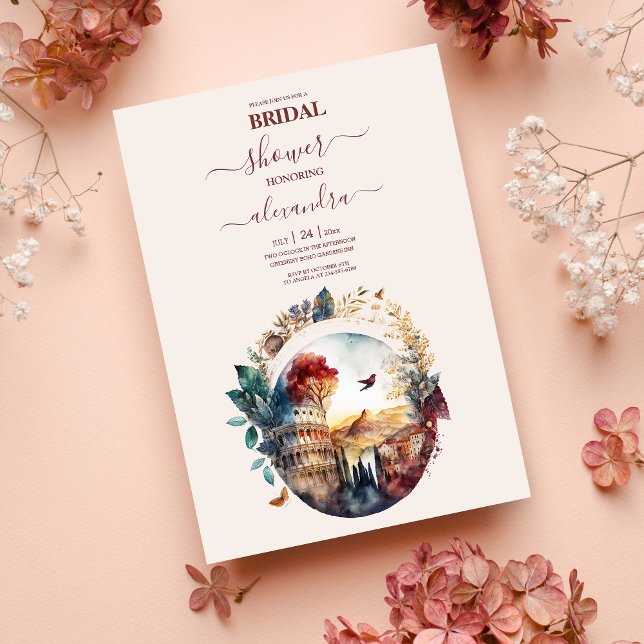 Whimsical Watercolor Italian Destination Bridal In Invitation (Creator Uploaded)