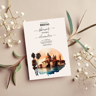 Whimsical Watercolor Italian Destination Bridal Invitation