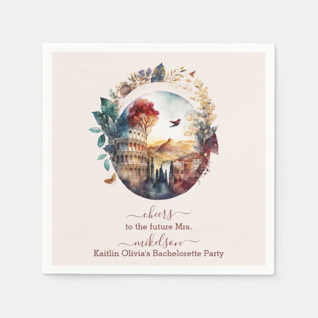 Whimsical Watercolor Italian Destination Bridal Napkins (Front)