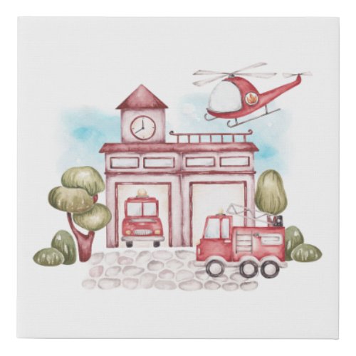 Whimsical Watercolor Kids Fire Department Wall Art