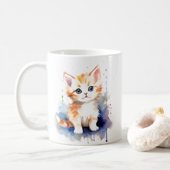 Whimsical Watercolor Kitten Mug by RossiCards at Zazzle