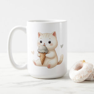 Whimsical Watercolor Kitten with Ice Cream Cone Coffee Mug