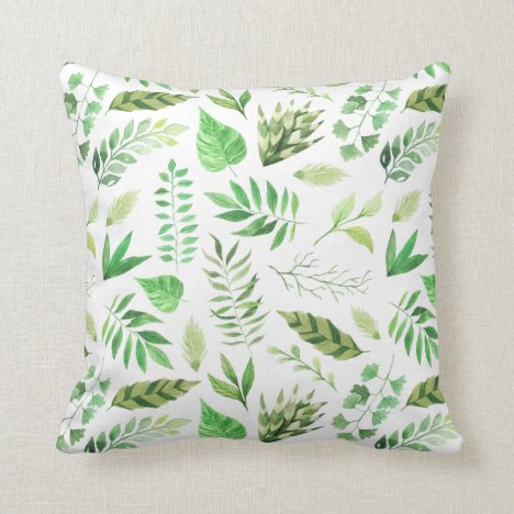 Whimsical Watercolor Leaves Greenery Throw Pillow