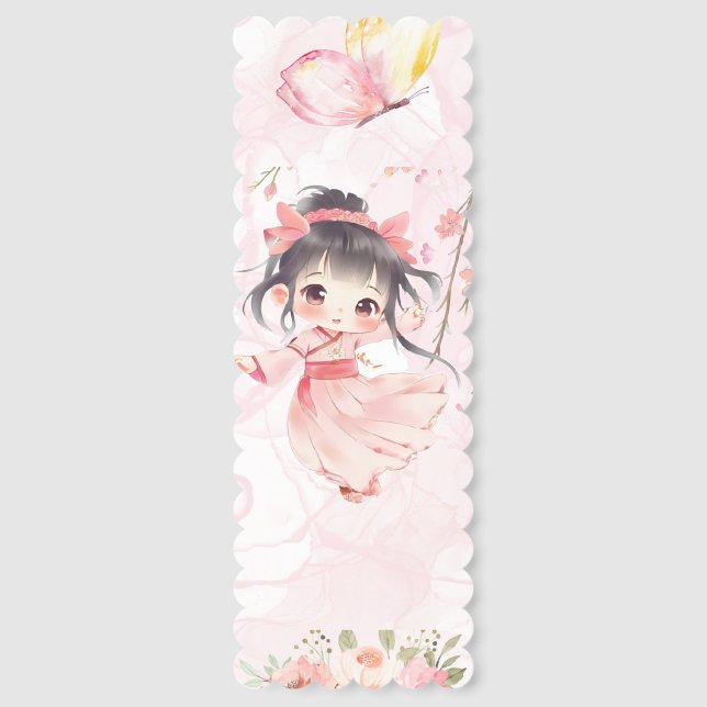 Whimsical Watercolor Magic Girl Bookmark (Front)