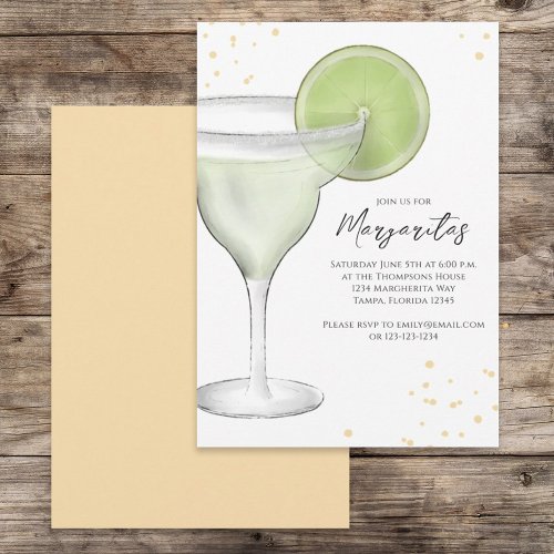 Whimsical Watercolor Margarita Lime Calligraphy  Invitation