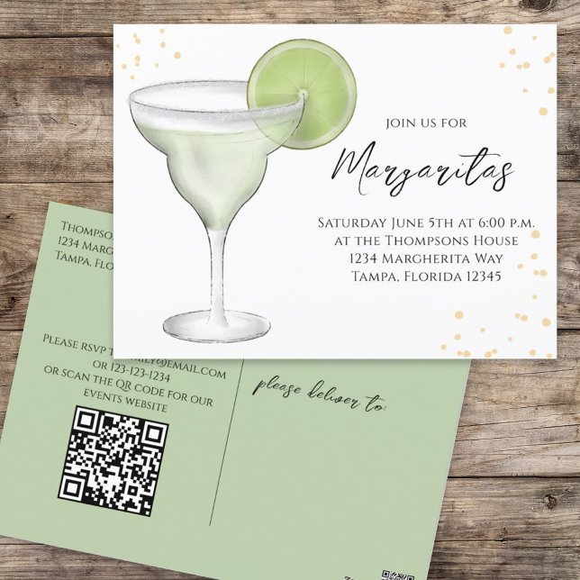 Whimsical Watercolor Margarita QR Code Website Postcard (Creator Uploaded)
