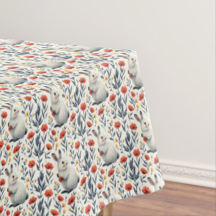 Whimsical Watercolor Meadow Easter Bunny Tablecloth