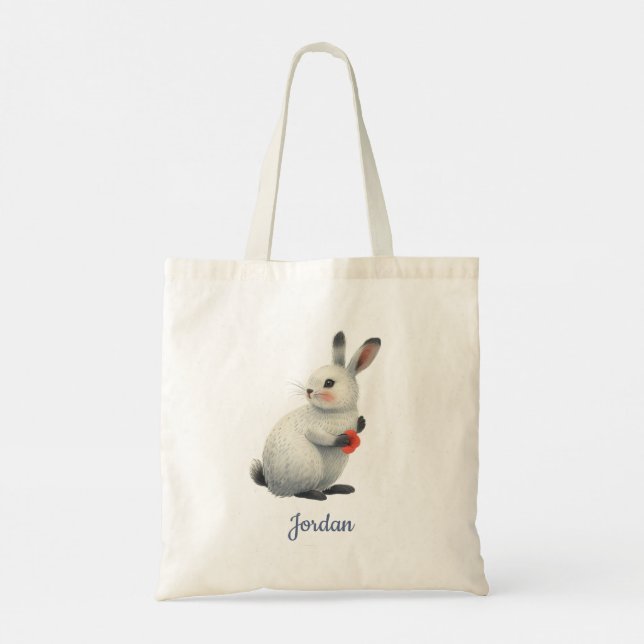 Whimsical Watercolor Meadow Easter Bunny Tote Bag (Back)