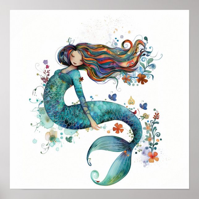 Whimsical Watercolor Mermaid Art Print (Front)