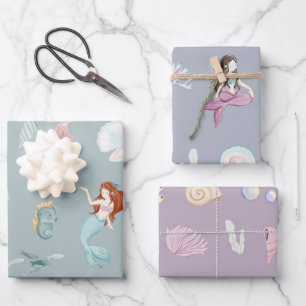 Whimsical Watercolor Mermaids Under the Sea Wrapping Paper Sheets