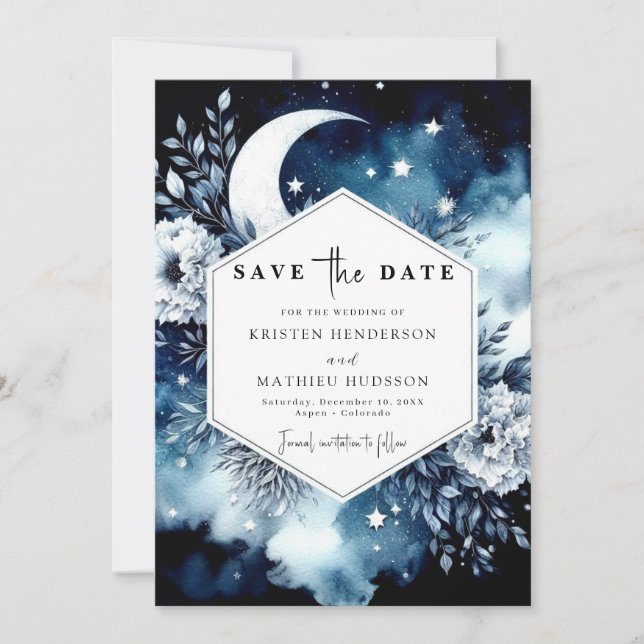 Whimsical Watercolor Moonlit Wedding Save The Date (Front)