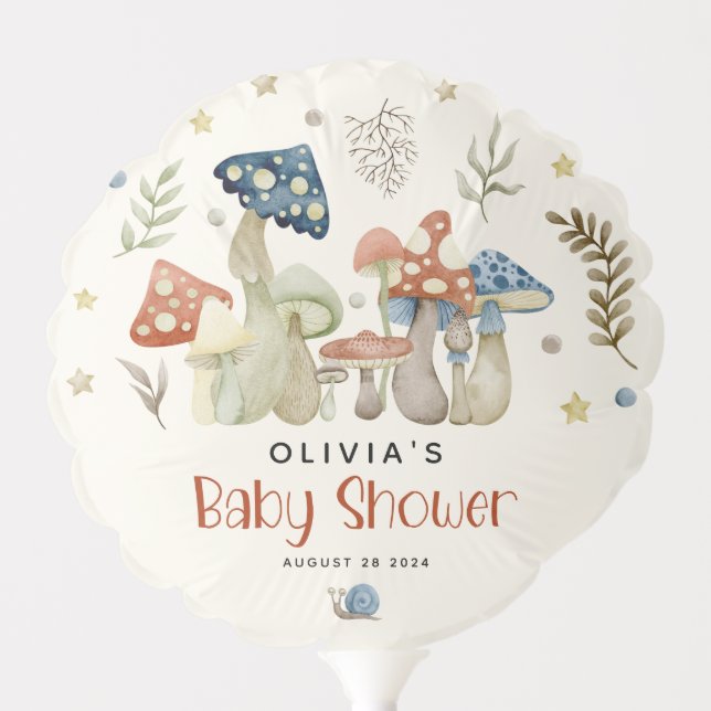Whimsical Watercolor Mushroom Baby Shower  Balloon (Front)