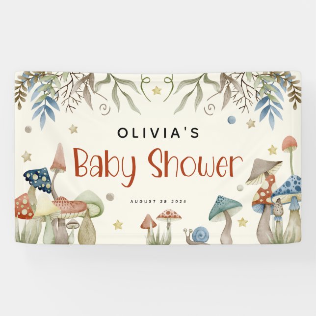 Whimsical Watercolor Mushroom Baby Shower  Banner (Horizontal)