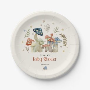 Whimsical Watercolor Mushroom Baby Shower Paper Plates