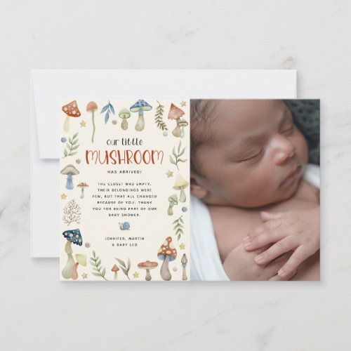 Whimsical Watercolor Mushroom Baby Shower  Thank You Card