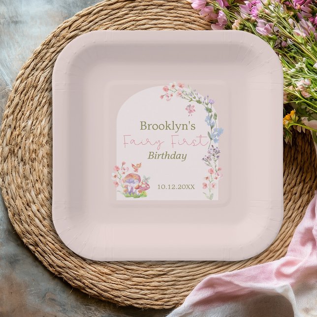 Whimsical Watercolor Mushroom Fairy First Birthday Paper Plates (Whimsical Watercolor Mushroom Fairy First Birthday Paper Plates)