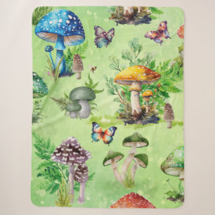 Whimsical Watercolor Mushroom Garden Sherpa Blanket