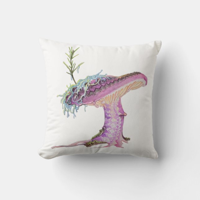 Whimsical Watercolor Mushroom Throw Pillow (Front)