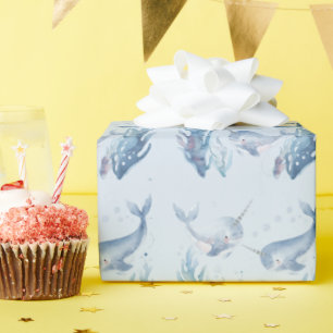 Whimsical Watercolor Narwhal fish Unicorn of the Wrapping Paper