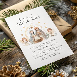 Whimsical Watercolor Nativity Christmas Party Invitation