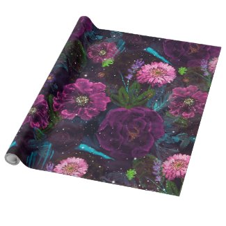 Whimsical Watercolor night garden floral hand pain Wrapping Paper
