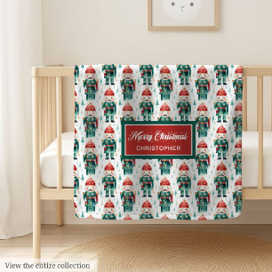 Whimsical watercolor nutcracker holiday gift wrap baby blanket