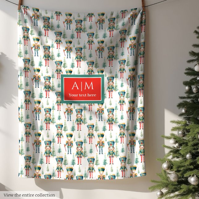 Whimsical watercolor nutcracker monogram gift wrap fleece blanket (Whimsical watercolor nutcracker monogram gift wrap Fleece Blanket)