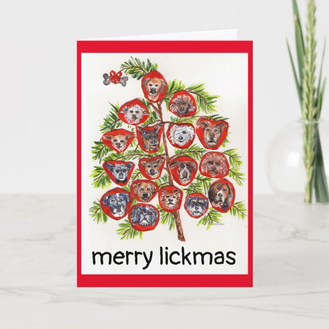 Whimsical watercolor of rescue dogs Christmas card (Front)