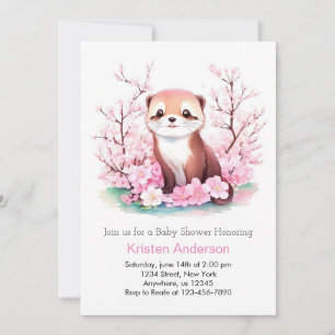 Whimsical Watercolor Otter Girl Baby Shower Invitation