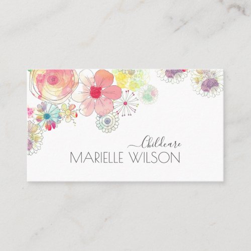 Whimsical Watercolor Painted Childcare  Business Card