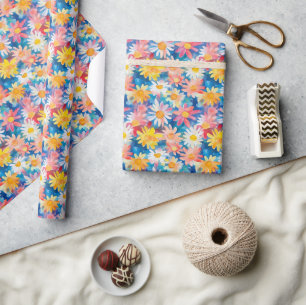 Whimsical Watercolor Painting of Playful Daisies Wrapping Paper