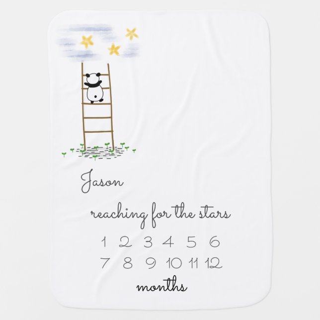 Whimsical Watercolor Panda Bear Milestones  Baby Blanket (Front)