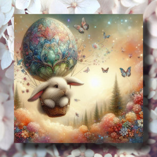 Whimsical Watercolor Pastel Easter Bunny Balloon Holiday Card