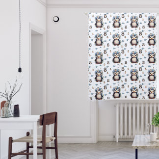 Whimsical Watercolor Penguins Pattern in White Blackout Curtains