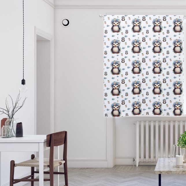 Whimsical Watercolor Penguins Pattern in White Blackout Curtains (Living Room)