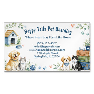 Whimsical Watercolor Pet Boarding  Business Card Magnet