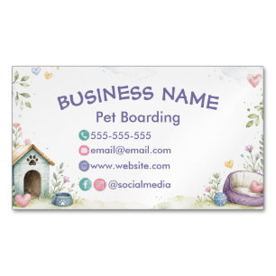 Whimsical Watercolor Pet Boarding Business Card Magnet