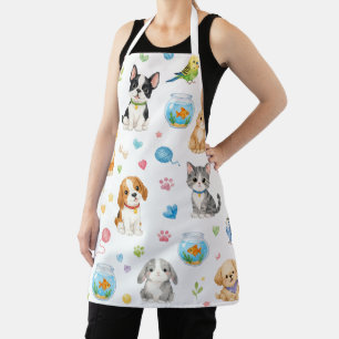 Whimsical Watercolor Pets Pattern Apron