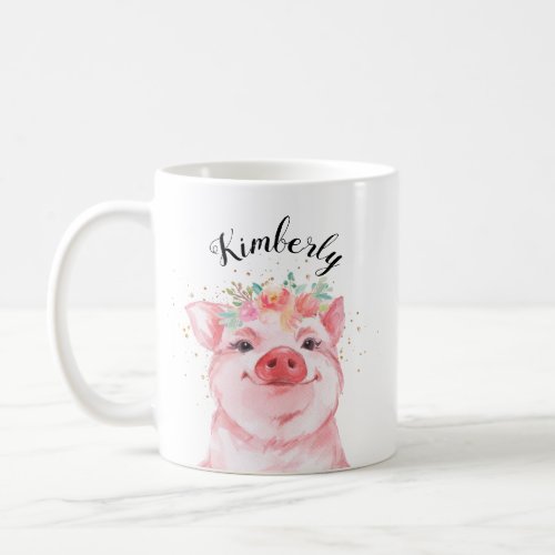 Whimsical Watercolor Pig Coffee Mug