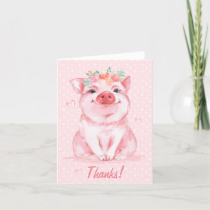 Whimsical Watercolor Pig Letterpress Thank You Card