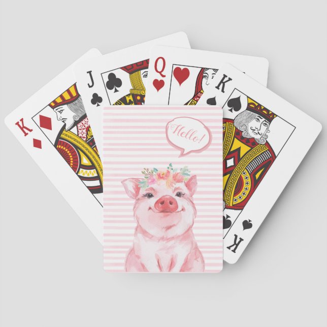 Whimsical Watercolor Pig Poker Cards (Back)