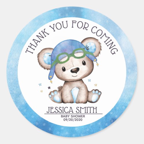 Whimsical Watercolor Pilot Teddy Bear Classic Round Sticker