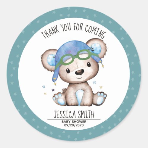 Whimsical Watercolor Pilot Teddy Bear Classic Round Sticker