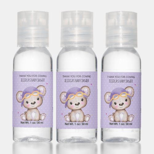 Whimsical Watercolor  Pilot Teddy Bear in Purple Hand Sanitizer