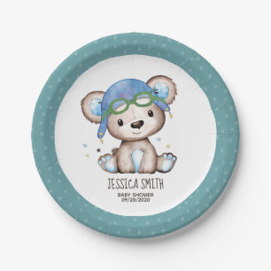 Whimsical Watercolor Pilot Teddy Bear Paper Plates