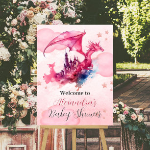 Whimsical Watercolor Pink Dragon Baby Shower Foam Board