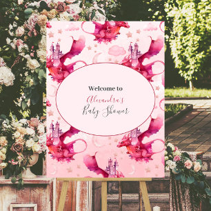 Whimsical Watercolor Pink Dragon Baby Shower Foam Board