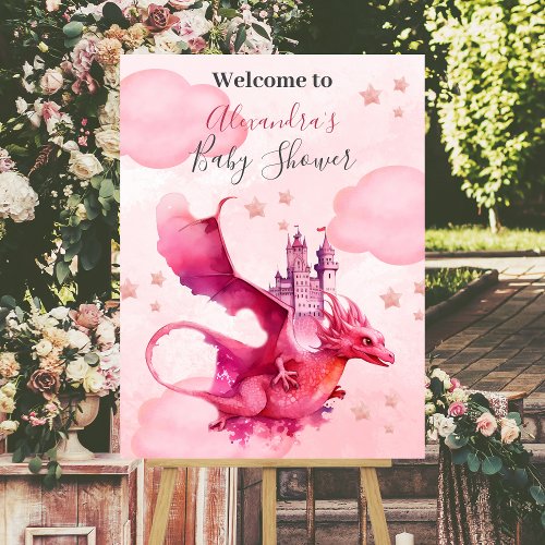 Whimsical Watercolor Pink Dragon Baby Shower  Foam Board