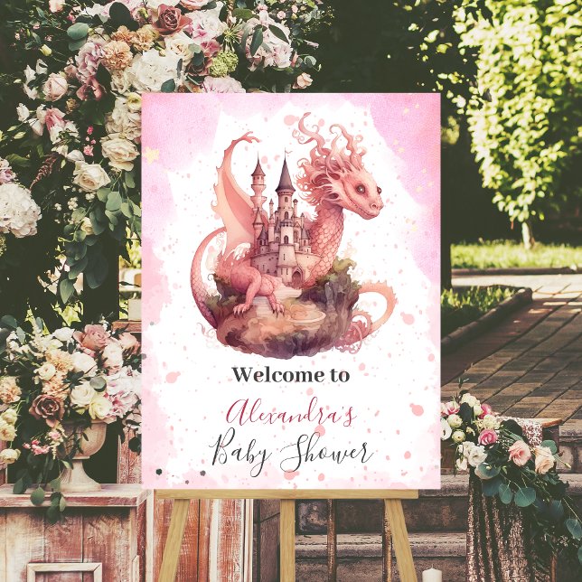 Whimsical Watercolor Pink Dragon Baby Shower  Foam Board (Creator Uploaded)