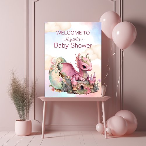 Whimsical Watercolor Pink Dragon Baby Shower Foam Board